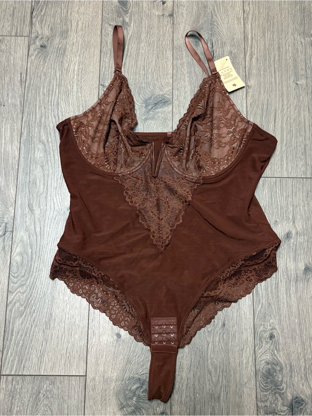 Brown lacy sexy bodysuit plus size